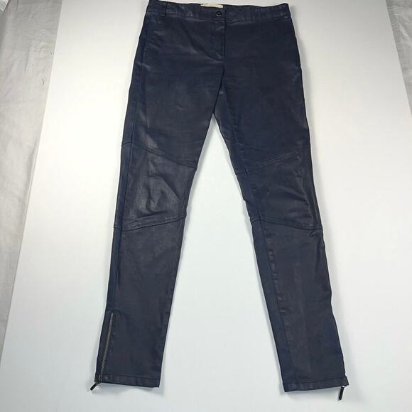 Nicole Miller Artelier Coated Navy Blue Skinny Jeans Zipper Ankle Size 6 - Picture 1 of 13